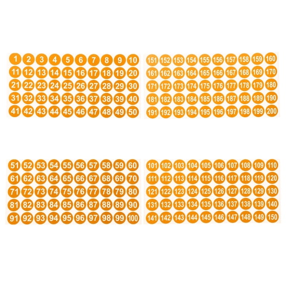 RENACLIPY Orange Round Number Stickers 1-200 Self-Adhesive Labels
