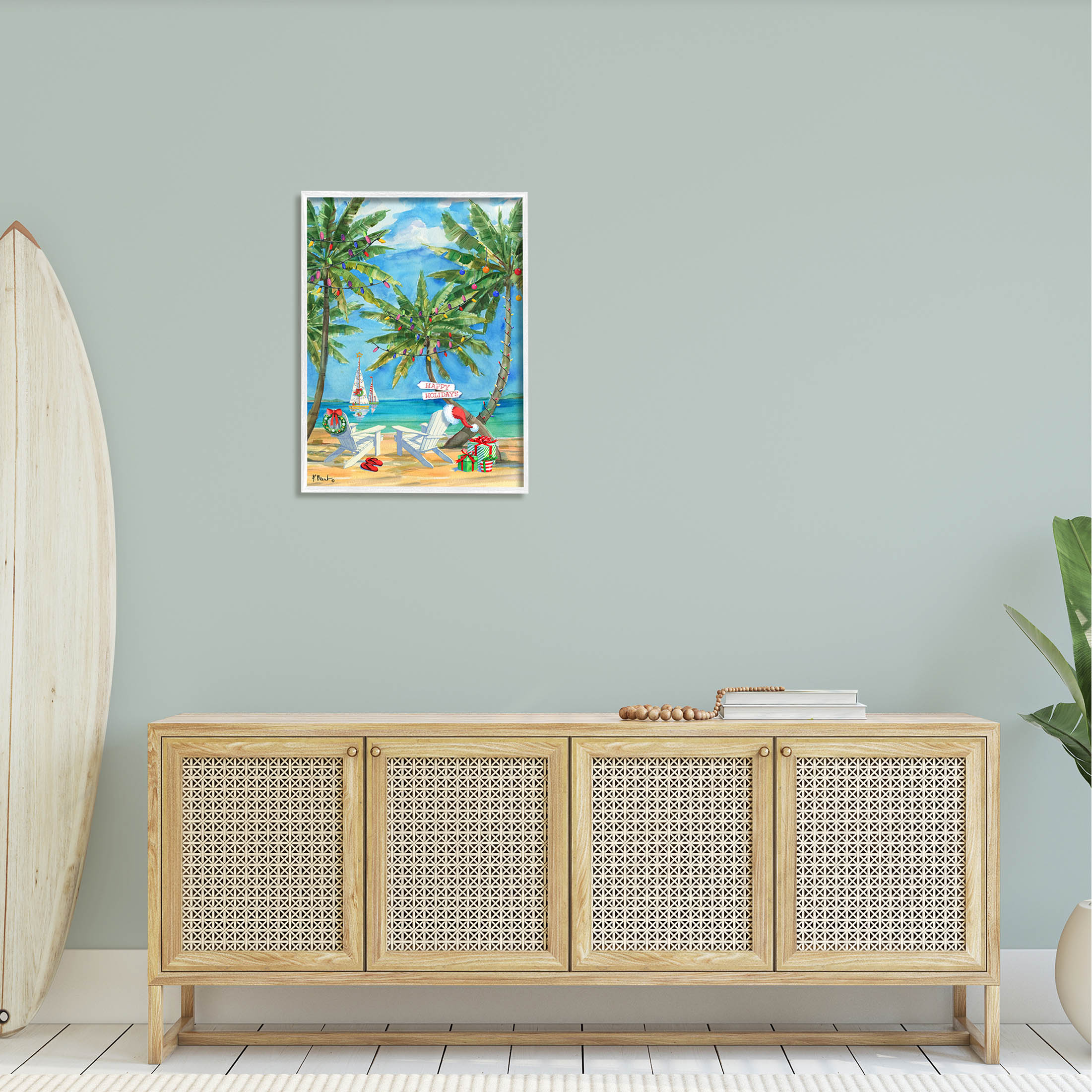 Stupell Industries Holiday Palms Warm Island Winter Painting White Framed Art Print Wall Art, Design by Paul Brent