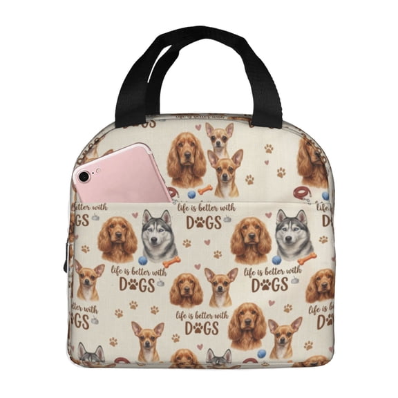 Dog Lunch Bag Cute Insulated Lunch Box For Women Men Reusable Cooler Tote With Front Pocket Handheld Meal Prep Bag For Work Office Picnic Travel