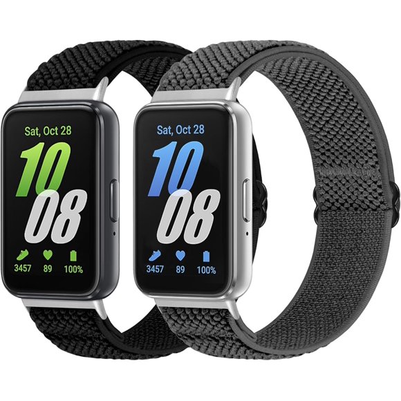 shiyou-Elastic Nylon Sport Bands Compatible with Samsung Galaxy Fit 3 Women Men, Adjustable Stretchy Comfortable Nylon Straps Bracelet Replacement Solo Loop Wristbands (2 Pack)