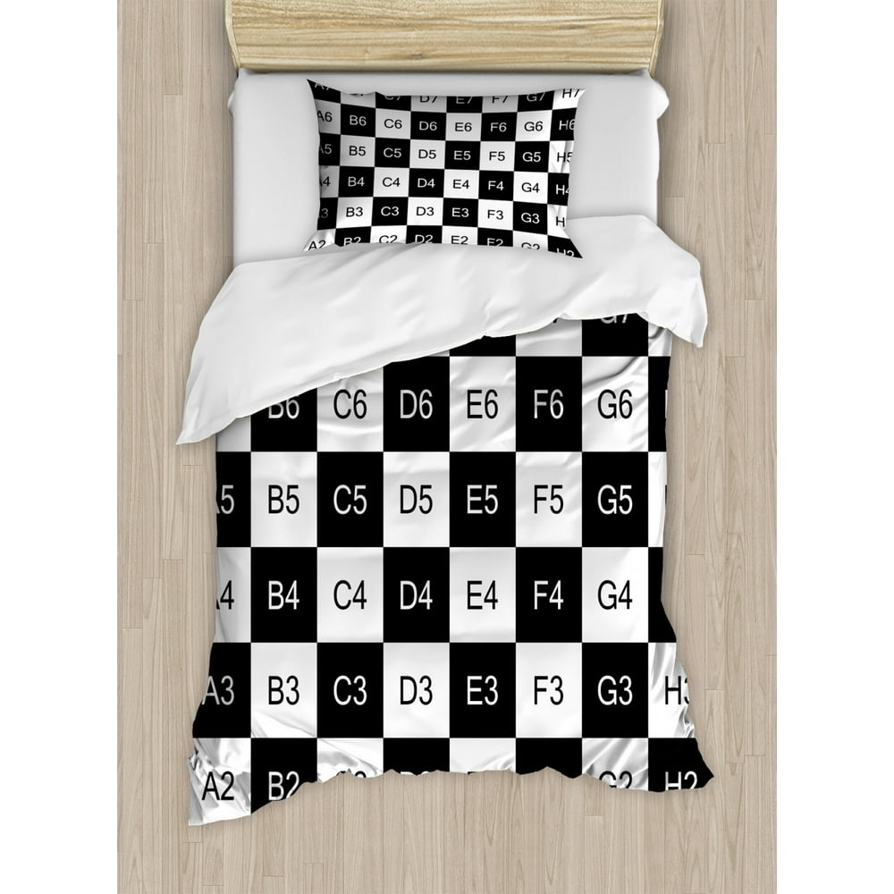 Checkers Game Twin Size Duvet Cover Set, Monochrome Chess Board Design ...