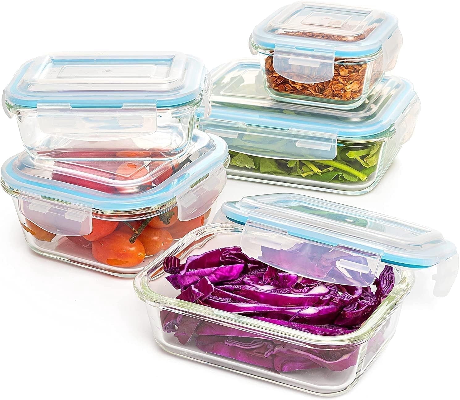 PrepNaturals 5-Pack Glass Meal Prep Containers - 30oz Multi-Compartment Dishes, Oven & Microwave Safe