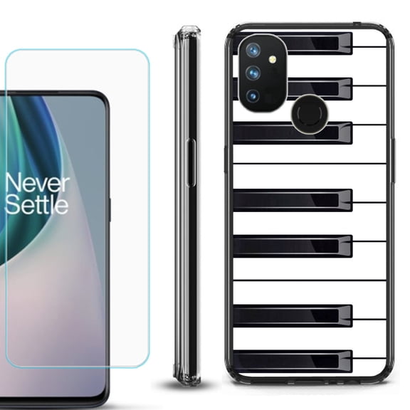 Shockproof Bumper Phone Case for OnePlus Nord N100, with Tempered Glass Screen Protector, by OneToughShield ® - Piano Design