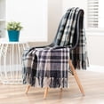 thumbnail image 2 of Chanasya Farmhouse Pattern Plaid Throw Blanket Lightweight Knit Textured Woven Decorative Blanket for Couch Bed Living Room Blanket with Tassels Fringed Throw Blanket (50x65 Inches) Black, 2 of 3