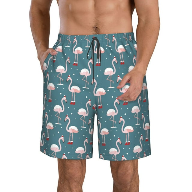 Balery Elegant Flamingo Traje de Baño Estilo Hawaiano para Hombre, Shorts de Secado Rápido con Bolsillos-Large