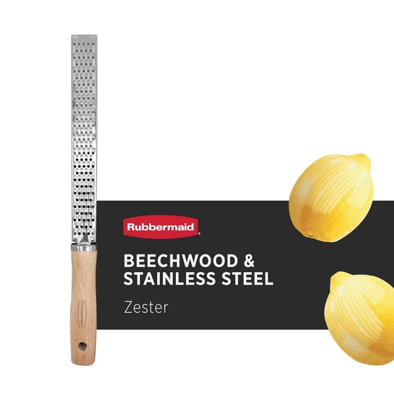 Rubbermaid Zester Grater Tool | Premium Etched Stainless Steel Blades for Long-Lasting Sharpness | Durable Beachwood Handle | Citrus, Lemon, Cheese, Garlic, Ginger Zesting