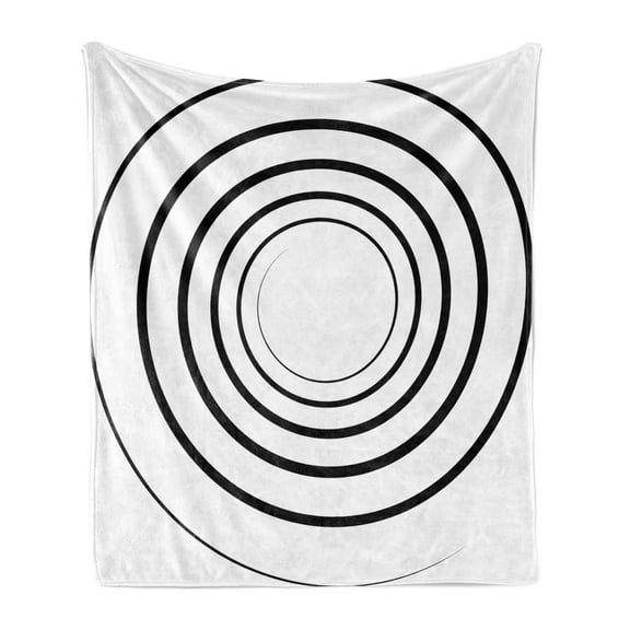Spires Soft Flannel Fleece Blanket, Abstract Design Monochrome Spiral Whorl Element Dimensional Aesthetic Curve Concept, Cozy Plush for Indoor and Outdoor Use, 50" x 70", Black White, by Ambesonne
