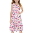 thumbnail image 6 of Spazoro Little & Big Girls A-Line Dress, 2025 New Style Floral Print Crew Neck Sleeveless Summer Dresses for Child Girls Pink Size 5 T, 6 of 7