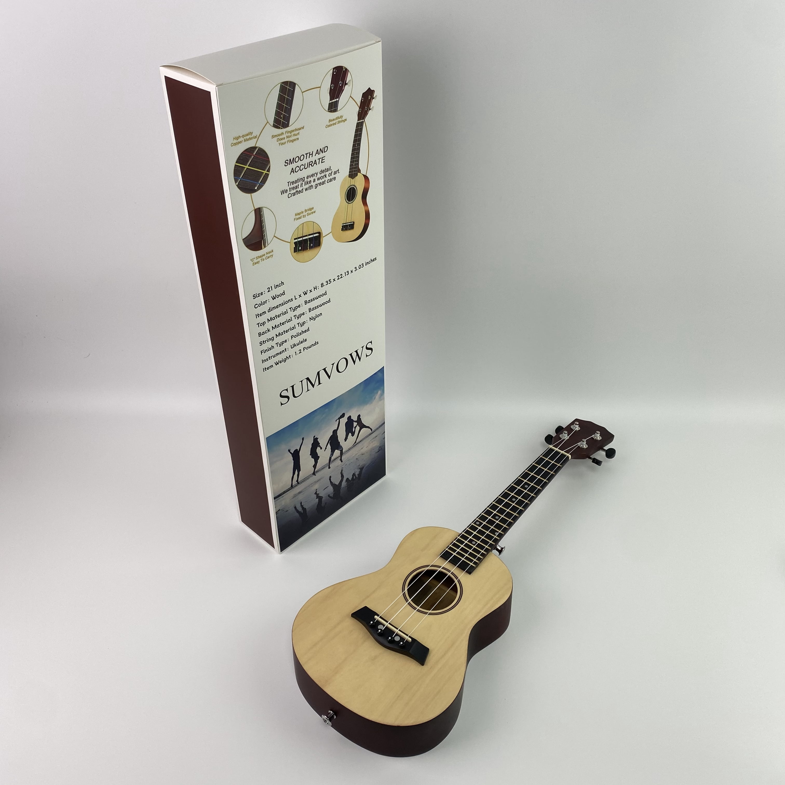 SUMVOWS Ukeleles - 21 Inch w/String Mahogany Soprano Ukulele