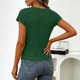 thumbnail image 4 of Tops de Manga Larga de Mujer Casual Draped Cuello de Vaca con Mangas Cortas Y Tejido Elástico Suave, Blusa de Poliéster Relajada para Primavera Verano Diario, 4 of 9