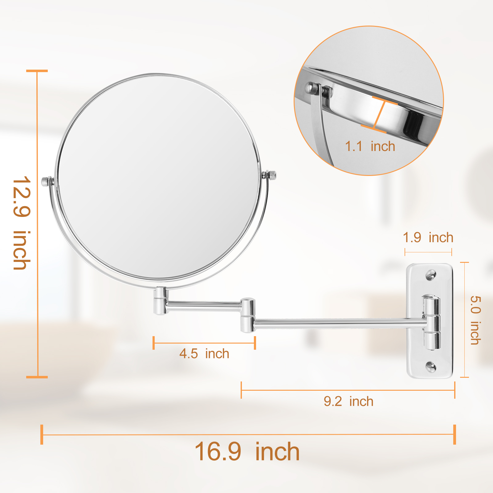 Umirokin 9-Inch Wall-Mount Makeup Mirror, 1x/7x photo 2