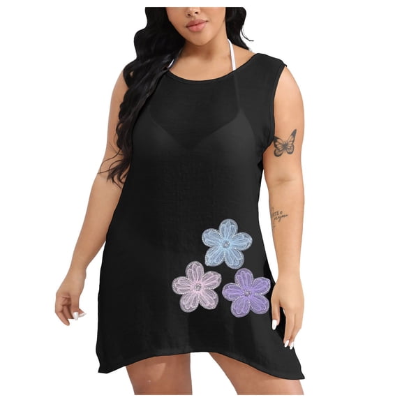 BOBOGOJP Bathing Suit Cover Up for Women Summer Dress Swimsuit Coverup Short Sleeve Beach Vacation Swimwear Black for Size XXXL