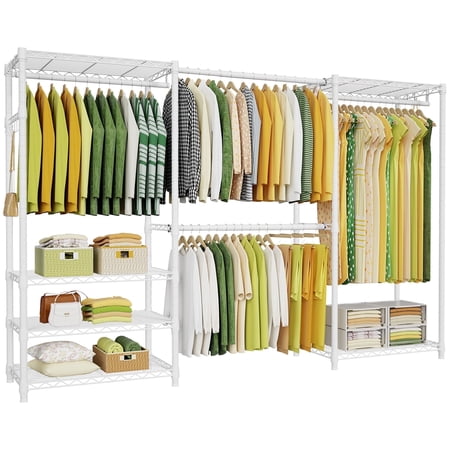Ulif E1 Max Heavy Duty Closet Garment Rack, Adjustable Metal Freestanding Expandable Clothing Storage with 4 Hanger Rods, Easy to Assemble Wardrobe, White
