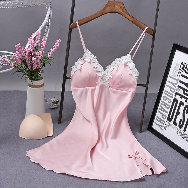 Pyjama en Soie à Col en V pour Femmes, Chemise de Nuit, Lingerie, Robe de Nuit