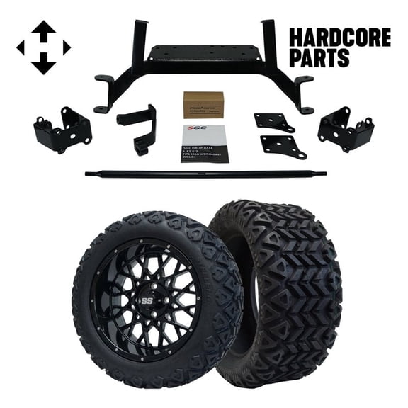 Hardcore Parts 6" Drop Axle Lift Kit for EZGO MPT/WORKHORSE 1200 (2001.5-2013) Golf Cart with 15" Black 'VENOM' Wheels and 23"x10"-15 DOT rated All-Terrain tires