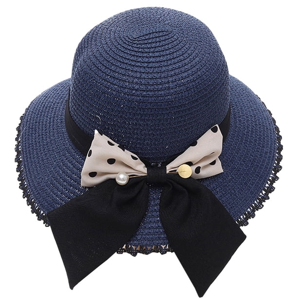 Sombrero de paja de verano para mujer, con circunferencia de 56-58 cm, para playa, exterior, con lazo, de ala grande, protector solar