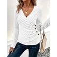 thumbnail image 2 of Women'S Elegant Side Button Long Sleeve Ribbed T-Shirt Polyester V-Neck Solid Color, 2 of 6