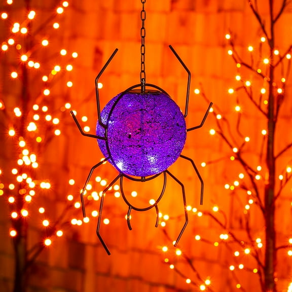 8" Solar Hanging Mosaic Gazing Ball, Purple Spider