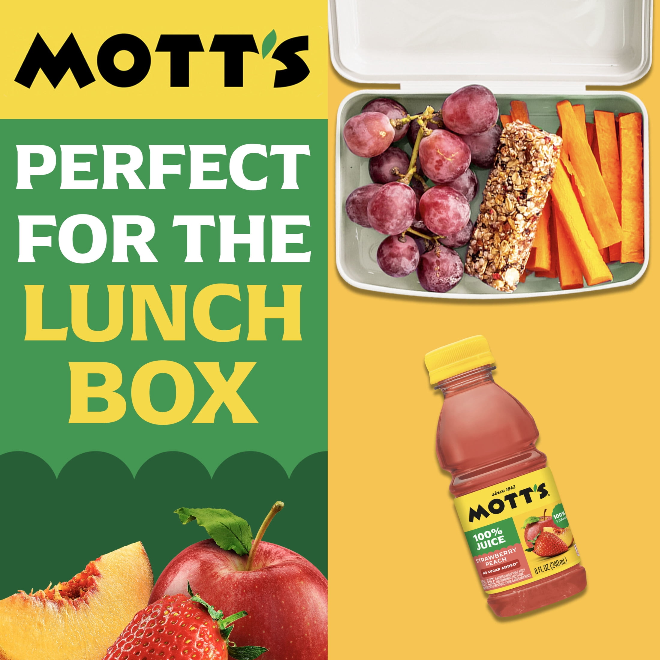 (4 pack) Mott's 100% Strawberry Peach Juice, 8 Fluid Ounce, 6 Count Bottles