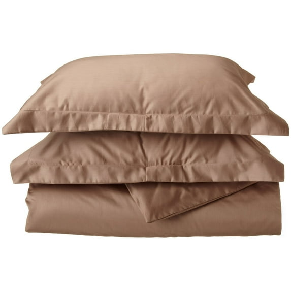 600-Thread Count Cotton-Rich Wrinkle-Resistant Solid Duvet Cover and Pillow Sham Set Taupe / King/Cal King