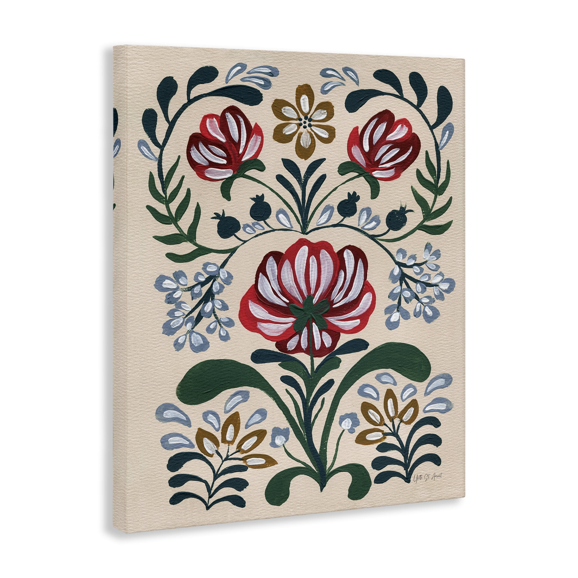 Stupell Industries Boho Folk Florals Botanical & Floral Painting Gallery Wrapped Canvas Art Print Wall Art, 16 x 20