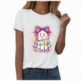 thumbnail image 2 of Towmus Halloween Shirt Women Oversized Sequin Ghost Graphic Tshirt Fall Short Sleeve Tee Tops, 2 of 7