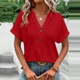thumbnail image 2 of Pantalones cargo para mujer,Camiseta de cuello en V para mujer, informal, de manga corta, de poliéster suave, ideal para el hogar y el uso diario, sopatenor, 2 of 9