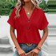 thumbnail image 2 of Pantalones cargo para mujer,Camiseta de cuello en V para mujer, informal, de manga corta, de poliéster suave, ideal para el hogar y el uso diario, sopatenor, 2 of 9