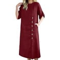 thumbnail image 2 of Hurxie Women's Summer Short Sleeve Button Down Shirt Dress A-Line Flared Maxi Long Beach Casual Dress Red,L, 2 of 7