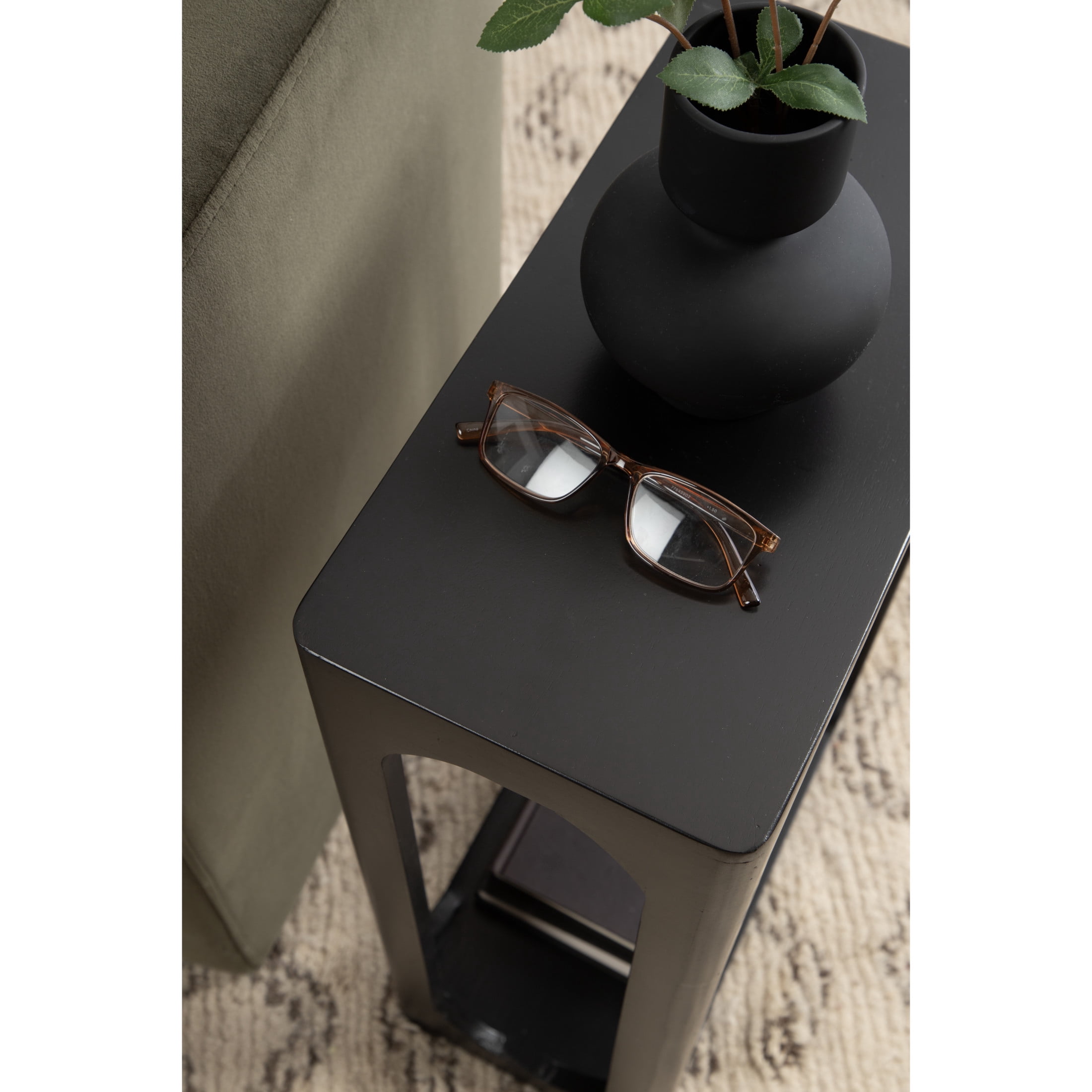 Kate and Laurel Dahl Modern Slatted Wooden Slim Side Table, 16 x 8 x 24, Black, Transitional Wood Narrow End Table for Use as Living Room Plant Stand or Small Bedroom Nightstand