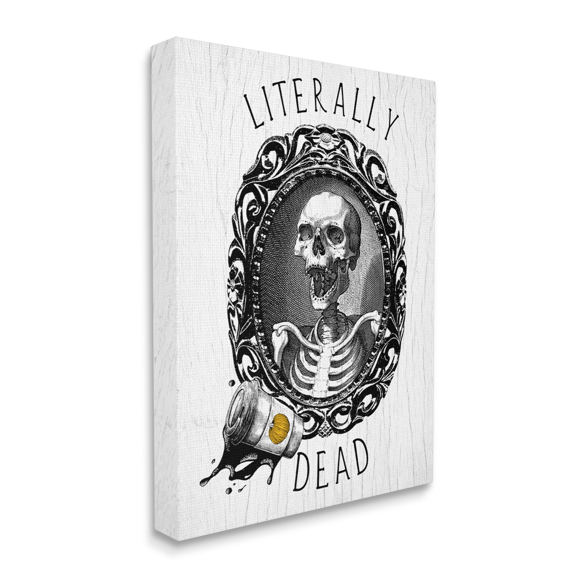 Stupell Industries Literally Dead Skeleton Spilled Coffee Ornate Design Graphic Art Gallery Wrapped Canvas Print Wall Art, Design by Daphne Polselli