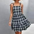 thumbnail image 2 of Womens Summer Dresses Sleeveless Tie Shoulder Strap Plaid Print Mini Dress Square Neck A-line Flowy Beach Cami Dress, 2 of 6