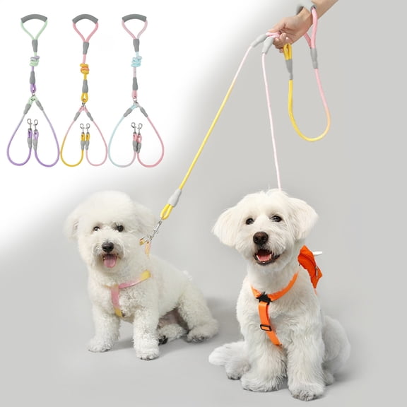 AYktou Double Dog Leash for Two Dogs, 55.1 Inch Gradient Nylon Dog Rope 360° Swivel Dual Dog Leash with Comfortable Padded Handle, Heavy Duty Adjustable Split Leash for Small Medium Dogs
