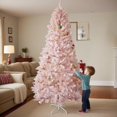 thumbnail image 1 of BeesClover 6.5 Ft Pre-Lit Artificial Christmas Tree with 250 Warm White LEDs and 818 Tips, Battery Operated, Slim Profile, Easy Setup for Living Room, Hallway, Office Festive Décor, 1 of 8