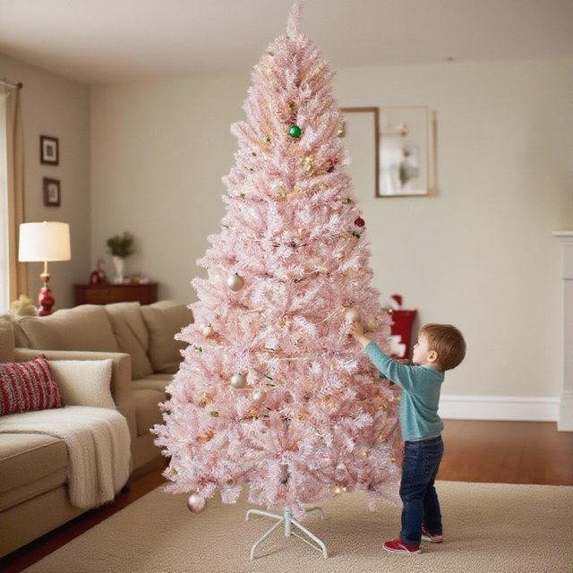 BeesClover 6.5 Ft Pre-Lit Artificial Christmas Tree with 250 Warm White LEDs and 818 Tips, Battery Operated, Slim Profile, Easy Setup for Living Room, Hallway, Office Festive Décor