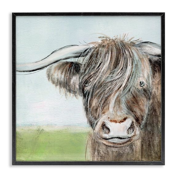 Stupell Industries Farmhouse Shaggy Cattle Brown Country Animal Blue Sky Black Framed Giclee Art, 12 x 12, by Janet Tava