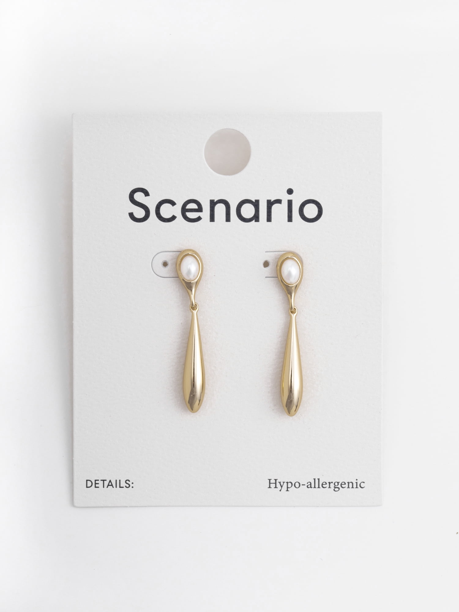 Scenario Women's Gold‑Tone Drop Earrings with Faux Pearl