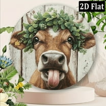 2D Flat, 1pc 8x8inch Aluminum Cow-Themed Decorative Sign - Classic Round Wall Hanging Decor for Home, Kitchen, Living Room, Office, Bar, Party - Multipurpose, Weather-Resistant, Easy Installation