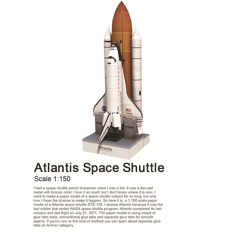 Space Shuttle Atlantis Rocket 3D Paper Model Building Sets 1:150 gift 