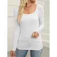 thumbnail image 2 of Long Sleeve Shirts for Women Fall Outfits Knit Tops Scoop Neck Slim Fit Basic Tee, 2 of 6