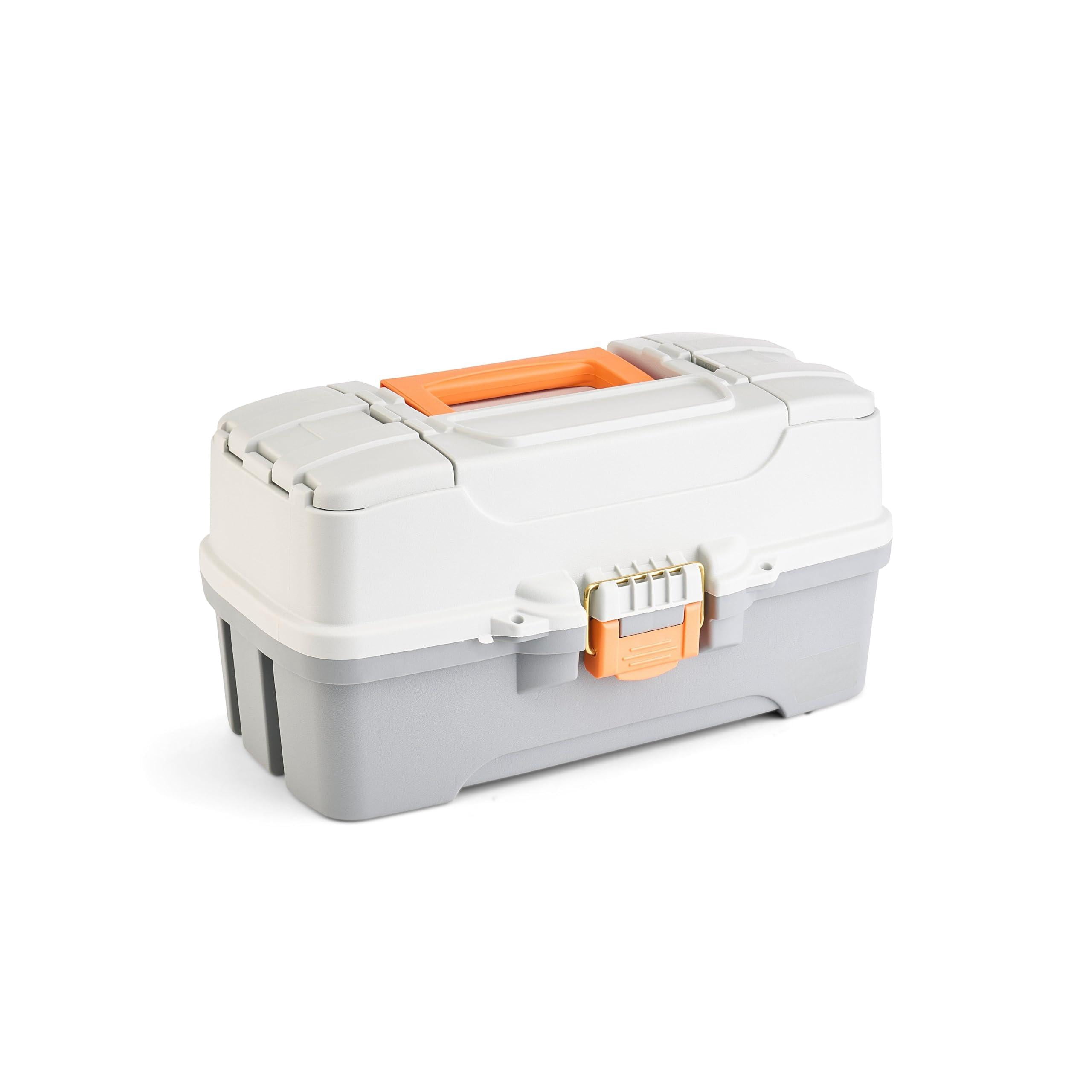 Three-tray Tackle Box  Light Grey/dark Grey Rust-proof Brass Latch Top-access Tray With Deep Storage Made In The Portable Fishing Gear Organizer