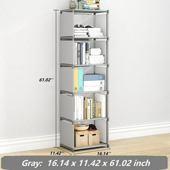 Storage Cube Shelves, 5 Cubes Closet Bookshelf Bedroom Organizer Shelf Bedroom Closet for Bedroom, Living Room, Office, Small Spaces, 6-Layer Self-Assembly, Gray