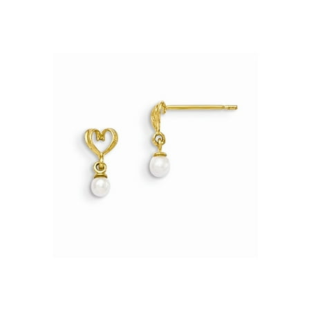 - 14k Yellow Gold Madi K Freshwater Cultured Pearl Heart Dangle Post Earrings (9MM Long x 5MM Wide)