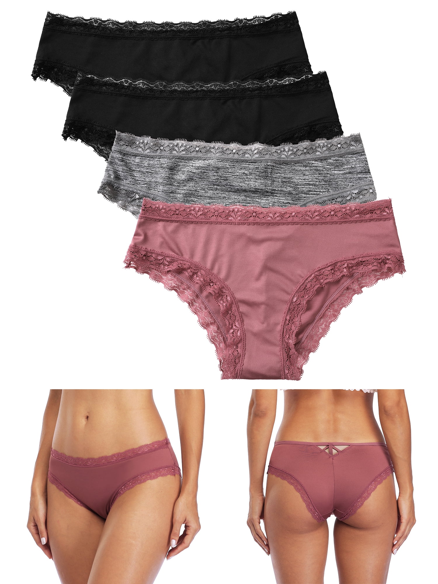 Charmo Women's Panties Hipster Lace Trim Cheeky Soft Comfy Underwear, 4