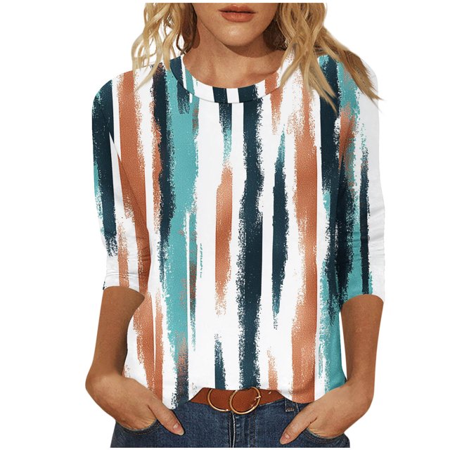 Staron Chemises pour Femmes Liquidation d'Été à Moins de 5$ Chemises à Imprimé Floral Col Rond Manches 3/4 Hauts Basiques T-Shirts Tunique Printemps Été