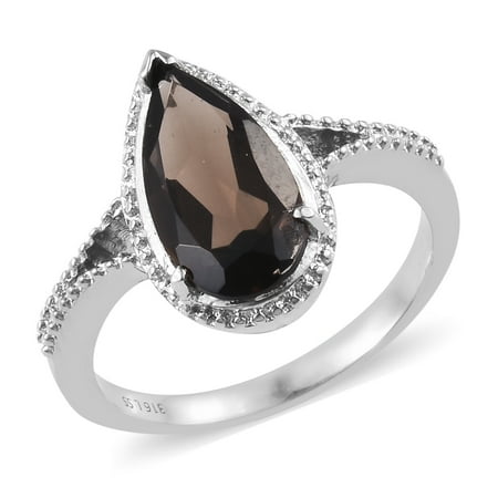 - Solitaire Ring Stainless Steel Pear Smoky Quartz Gift Jewelry for Women Size 11 Ct 3.1
