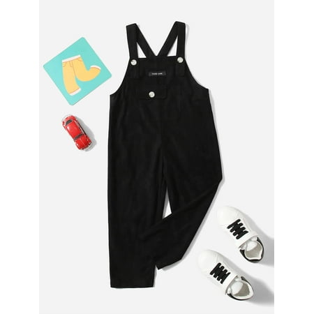 

Sleeveless Toddler Boys Letter Patched Detail Flap Pocket Overalls S221904X Black 4Y(41IN)