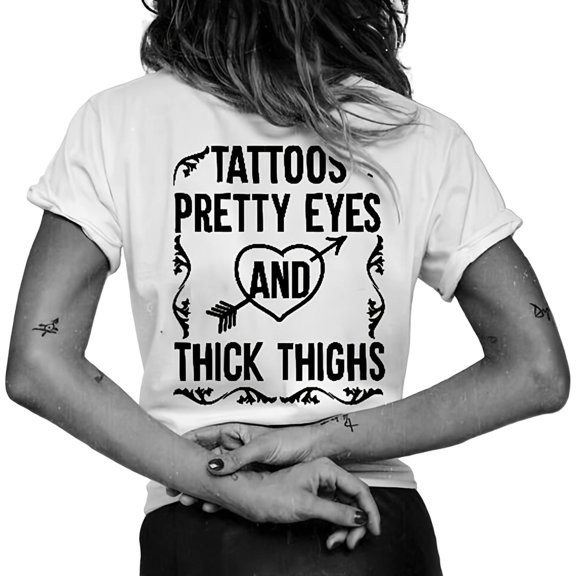 VUPSGEZ Pretty Eyes And Thick Thighs Women's T Shirt Casual Short Sleeve Street Shirt (White,L)