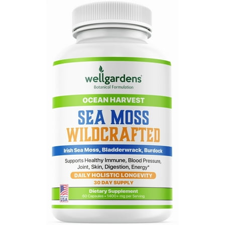 Sea Moss Capsules – 100% Pure Irish Sea Moss, Bladderwrack, Burdock Root – Organic Superfood for Immunity, Joints, Skin, Digestion, Energy - All Natural, Non-GMO, Made in USA - 30 Day Supply