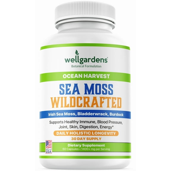 Sea Moss Capsules – 100% Pure Irish Sea Moss, Bladderwrack, Burdock Root – Organic Superfood for Immunity, Joints, Skin, Digestion, Energy - All Natural, Non-GMO, Made in USA - 30 Day Supply